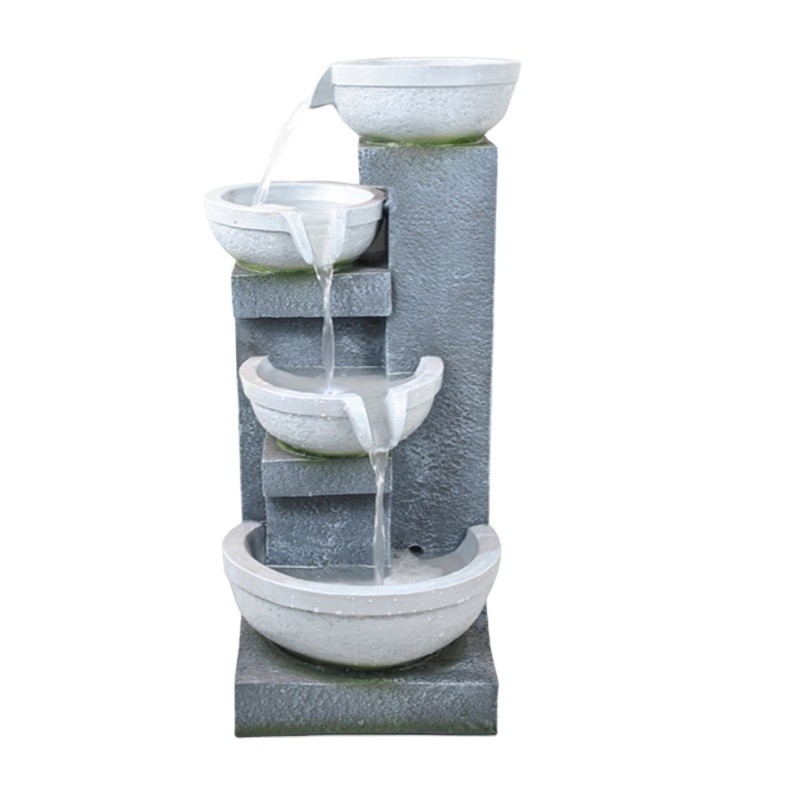 Solcelle Fontæne med batteri "Fire hvide fade"